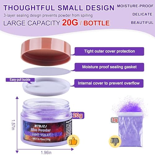 MTBJZJ Mica Powder for Resin, 15 Colors - 20g/Bottle of Epoxy Resin Color Pigment,for Candle Dye, Lip Gloss Pigment, Soap Making, Slime Colorant, Paint, Bath Bombs,Nail Polish and Eye Shadow view 2