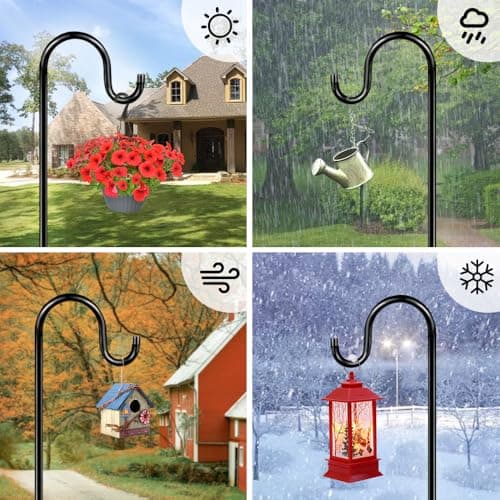 48 Inch Shepherds Hooks for Outdoor, Heavy Duty Bird Feeder Pole with 5 Prong Bases, Garden Hanging Stake for Bird Feeder, Solar Light, Plant Hanger, Wedding Decor, Metal Hanger Hooks, Black, 2 Packs view 6