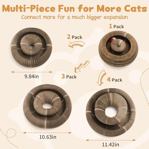 PETSWEET Magic Organ Cat Scratcher Cardboard, Interactive Scratch Cat Toy with Bell Ball, Foldable Scratching Board, Corrugated Cardboard Scratch Pad for Indoor Cats, Round(1PCS) view 2