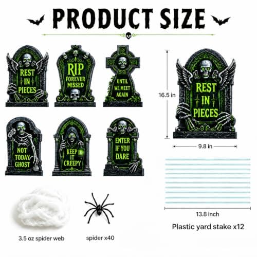 16.5 Inch 6 Pack Halloween Tombstones Outdoor, Graveyard Signs with Stakes view 2