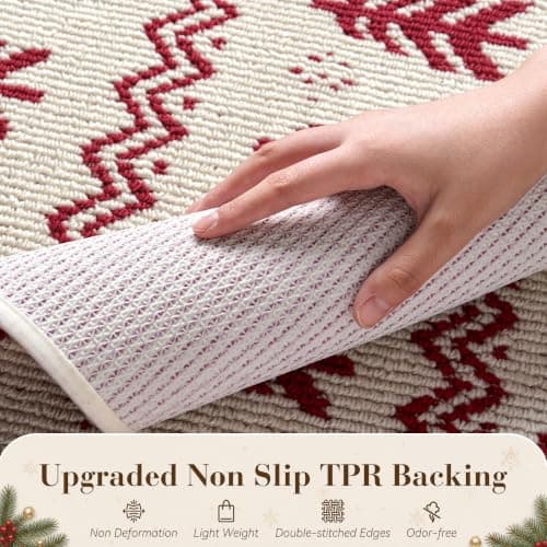 Christmas Door Mat Indoor Entrance Dirt Trapper Doormat,White&Red,17"x30" view 3