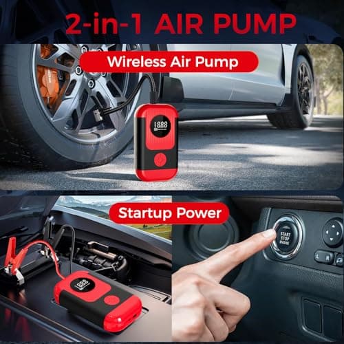 ApexNexus Tire Inflator Portable Air Compressor & Car Jump Starter, Cordless Air Pump with LED Light & Pressure Gauge for Auto,Motorcycles,Bikes,Balls. view 4