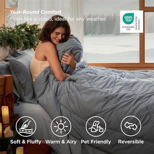 Bedsure Full Size Comforter Set - 7 Pieces Reversible Grey Bedding, Full Size Bed Set for All Seasons, Bed in a Bag with Down Alternative Comforter, Sheets, Pillowcases & Shams view 5