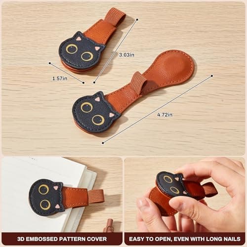 2Pcs Magnetic Bookmarks with Gift Box Magnetic Pen Holder for Notebook Cat Book Marks Clip Gift for Book Lover Readers Cute PU Leather Bookmark for Women, Cat (Brown+Brown) view 3