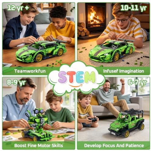3-in-1 STEM Building Blocks Kit, RC Sports Car and Transform Robot for Kids view 3