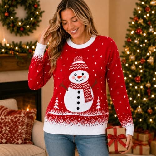 Ugly Christmas Sweater Women:Funny Snowman Costume Knit Pullover view 5