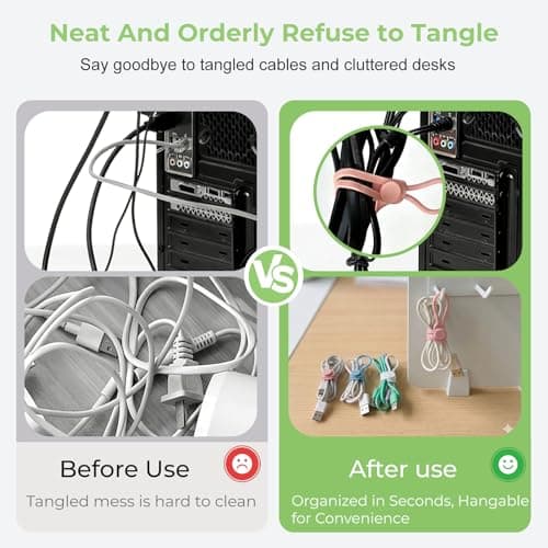 6 PCS Silicone Cable Ties - Reusable Cord Organizer with Hanging Loop, Adjustable Organizer Straps for Cords, Tools, Charger Cable, Kitchen Accessories, Home Office view 3