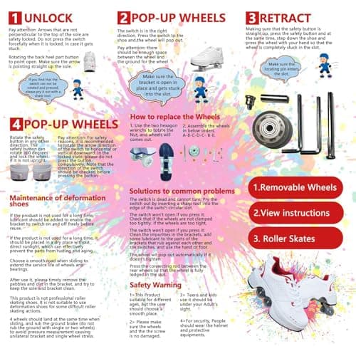 UonrvaoN Roller Skate Shoes for Girls Boys Kick Roller Shoes 2-in-1 Double-Row Deform Wheel Roller Skates Roller Skating Shoes for Kids Ages 6-12 view 6