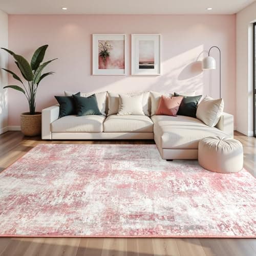 Macgace Washable Abstract Rug, 3x5 Modern Area Rugs with Non-Slip Rubber Backed for Bedroom, Thin but Soft Contemporary Carpet Kitchen Living Room Decor, Pink view 2