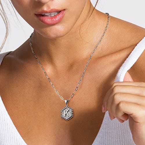 M MOOHAM Mothers Day Gifts, 14K-Gold-Plated Initial Necklaces for Women Cute Hexagon Letter Initial Necklace Layered Necklaces for Women Teen Girl Gifts view 3