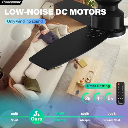 Conciseer 42 Inch Ceiling Fans with Lights and Remote, Flush Mount, Black view 5