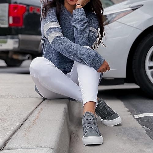 JENN ARDOR Wedge Sneakers for Women Fashion Canvas Shoes Casual Platform Hidden Heel Womens Slip On Sneaker Non Slip Side Zipper view 3