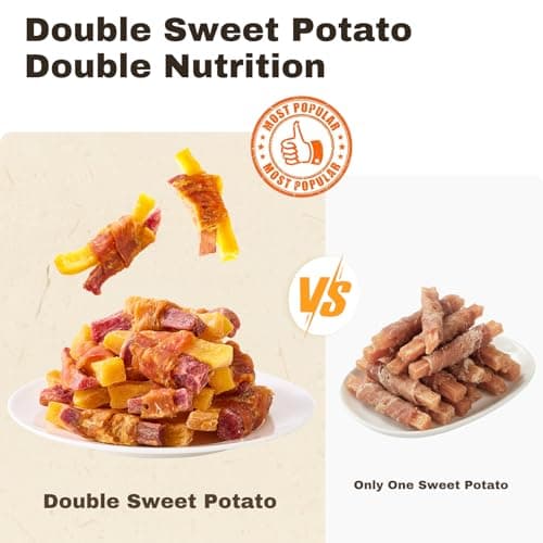 PETPHABET Chicken Wrapped Double Sweet Potato Dog Treats - Healthy Jerky Dog Chews, Rawhide Free Training Treats for Small, Medium, Large Dogs, Soft Snacks High Protein & Low Fat, Easy to Digest, 14oz view 3