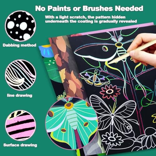 BAOXUE Scratch Art for Kids, Black Rainbow Scratch Off Art Paper Set,Bug Crafts Kits Supplies,Toddlers Activity Party Games, Art Gifts for Girls Boys,Stocking Stuffers for Kids view 2