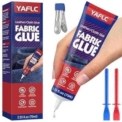 YAFLC Fabric Glue Permanent, Fabric Glue for Patch, Clear Fabrics Adhesive for Clothing Permanent Washable for All Cotton, Denim, Flannel, Polyester 75 ml