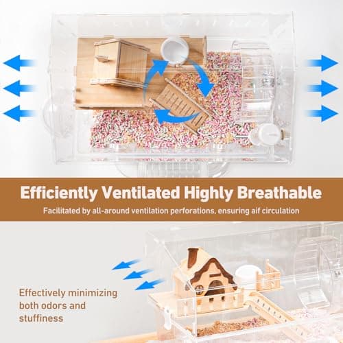 Hamster Cage 8 in 1 with All Accessories, Acrylic Hamster Cages with Full Transparent Viewing, Excellent Ventilation, Castle Habitat, Dwarf Hamster Cage Suitable for Gerbil, Mice, Other Small Animals view 4