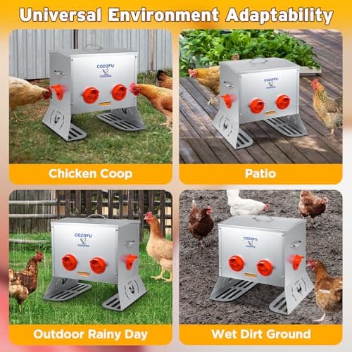 COZOFU 25 Pounds Automatic Chicken Feeder 6 Ports Large Gravity Fed Chicken Feeder with Transparent Window & Handle for Chickens Bantams Pheasants Poultry Coop Weatherproof​ view 6