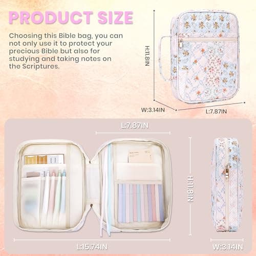 Large Bible Cover for Women, Durable Quilted Tote Bag with Handles, Bible Carry Case for Girls, Bible Study Supplies Accessories（Quilted） view 2