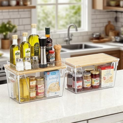 ShinyDew 2 Pack Trash Bag Dispenser with Bamboo Lid, Stackable Trash Bag Holder, Large Clear Garbage Bag Organizer for 4-33 Gal Bags, Space-Saving Under Sink Organizer for Kitchen, Laundry, Pantry view 2