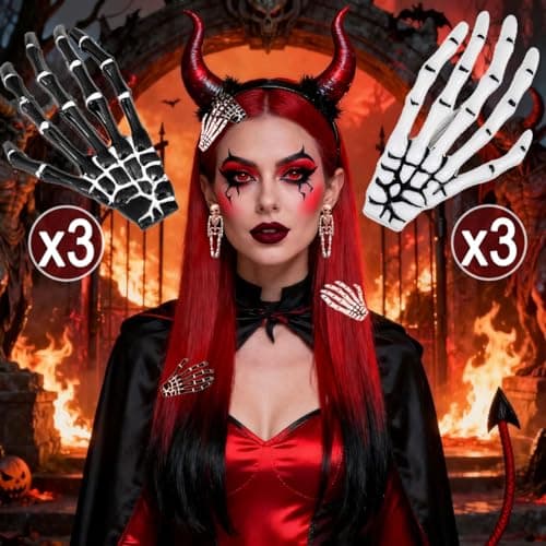 Halloween Hair Clips Skeleton Hands Bone 6Pcs White and Black, Punk Rock Horror Alligator Barrettes Hair Clip for Women Girls Hair Accessories(Hairpin, 6 Pcs) view 4