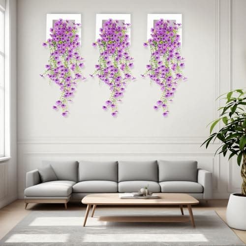 Meitrio Artificial Fake Flowers Plants for Outdoors, 2 PCS UV Resistant Faux Silk Daisy with Eucalyptus Leaves Hanging Flowers for Home Garden Balcony Yard Porch Decor(Purple) view 6