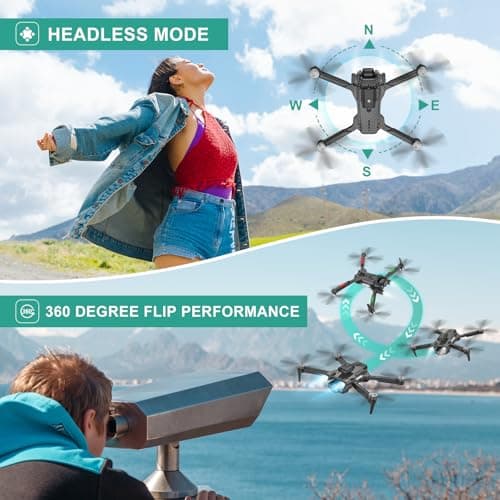 4K Drones with Camera for Kids, Drones for Adults withEmergency Stop, Headless Mode, 360° Flips, CarryingCase & 2 Batteries,Wireless RC Toys for Boys Girls(Charcoal black) view 4