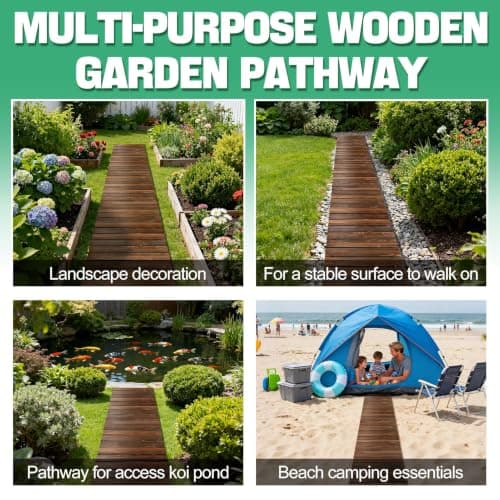 MEWTOGO 8.2ft Wooden Garden Pathway, Pool Walkway for Above Ground Pools | Weather Resistant Carbonized Pine, Roll Out Boardwalk Pavers, for Outside Stepping Stones Outdoor Flooring, Brown view 5