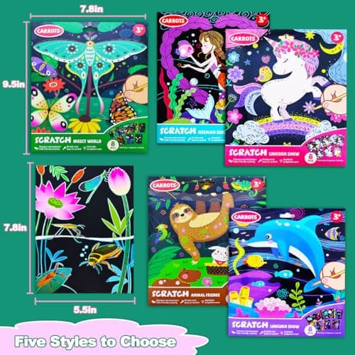 BAOXUE Scratch Art for Kids, Black Rainbow Scratch Off Art Paper Set,Bug Crafts Kits Supplies,Toddlers Activity Party Games, Art Gifts for Girls Boys,Stocking Stuffers for Kids view 7