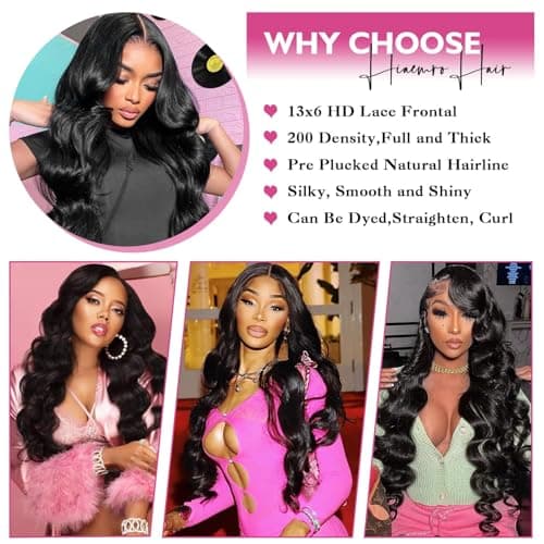 hiaemro 13x6 Lace Front Wigs Human Hair 30 Inch Body Wave Human Hair Wig | 200 Density HD Lace Frontal Glueless Wigs for Women No Shedding, No Tangling With Baby Hair Natural Black view 6