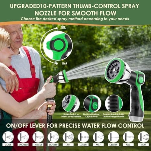 PALRORY Non-Expandable Garden Hose 100 ft, Ultra Lightweight Flexible Water Hose with 10-Pattern Nozzle, Leak-Proof, High-Density Fabric, Thickened Connector, Shut-Off Valve for Yard, Lawn, Outdoor view 3