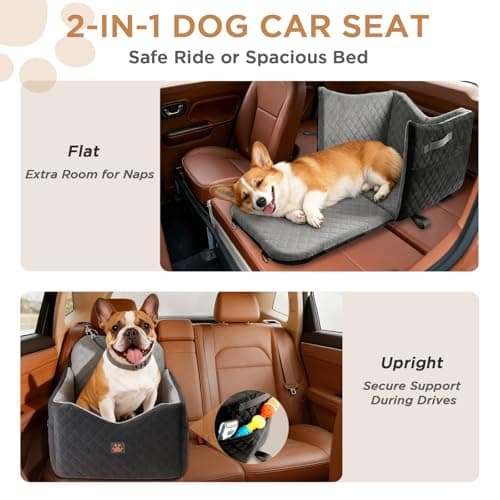 Dog Car Seats for Small/Medium Dogs, Puppy Car Seat with Side Opening, Thick Cushion, Detachable Washable Dog Carseat with Storage Pockets for Dogs Up to 35lbs (Grey) view 2