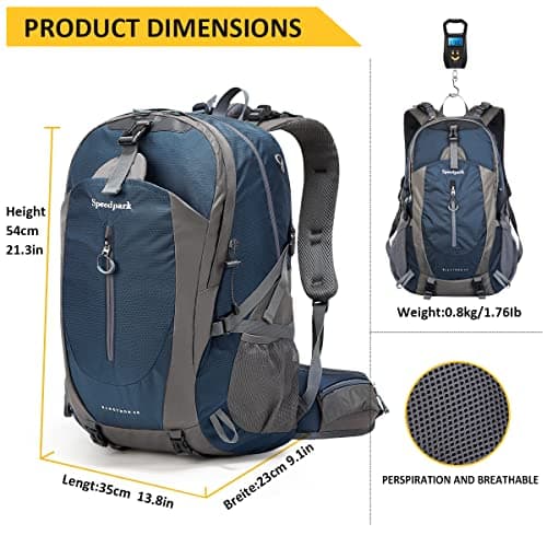 SPEEDPARK Hiking Backpack 40L Waterproof Hiking Daypack with Rain Cover, Outdoor Trekking Travel Backpacks for Men Women view 3