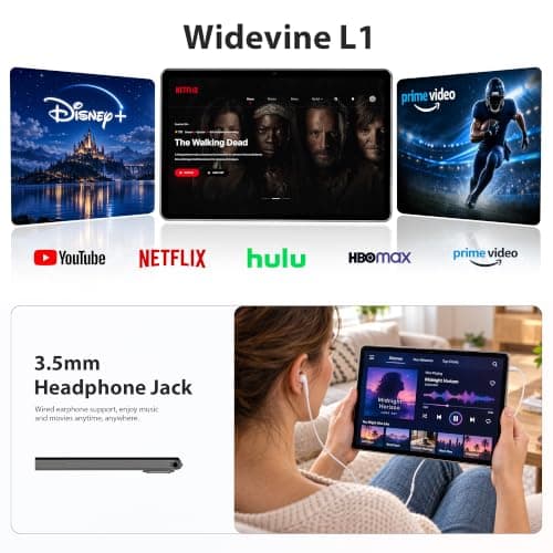 Cloudangle Tablet 10 inch, Android 16 Tablet, 30GB RAM + 64GB ROM, Black | 2.2GHz Octa-Core, 1TB Expandable, HD Touchscreen, GPS, 6000mAh, Gemini AI, WiFi 6, BT 5.2, Widevine L1, GMS, Dual Camera view 5