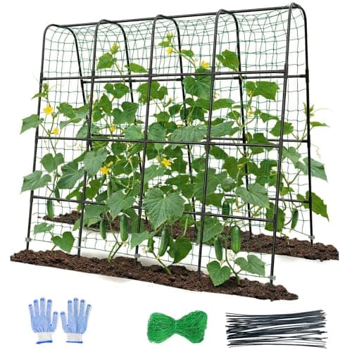 Garden Arch Trellis for Climbing Plants, Plastic-Coated Steel Trellis with Easy-Connect System, Includes Net, Ties & Gloves, Outdoor Plant Support for Vegetables (63" L x 63" H) view 1