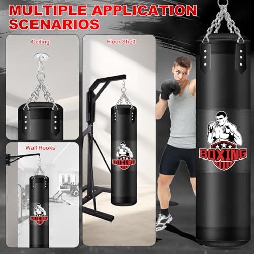 YORWHIN Punching Bag for Adults, 4FT PU Heavy Boxing Bags with Chain Ceiling Hook, Hanging Boxing Bag for Kickboxing Muay Thai Karate Judo Taekwondo Home Gym Training, Unfilled view 6
