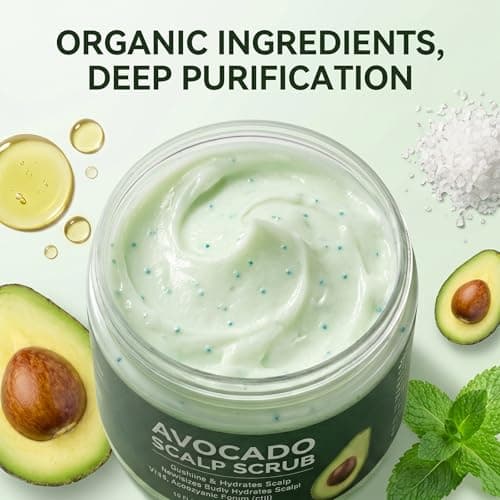 Avocado Oil Scalp Scrub - Deep Exfoliating Care for Dry, Itchy & Flaky Scalp - Natural Physical Exfoliant with Pumice, Aloe Vera & Peppermint - Vegan, 5.29 oz view 4