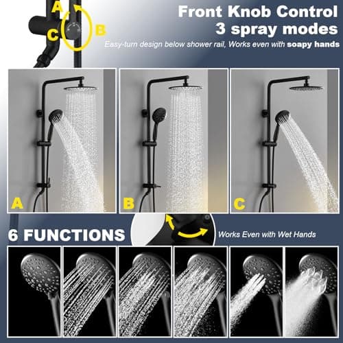 SonTiy Matte Black Rain Shower Head System with Handheld Spray, 360° Adjustable Shower Arm Exposed System with Height Adjustable Holder and 72Inch Long Shower Hose for Whole Family view 3