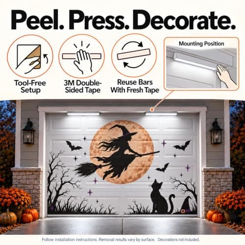 2-in-1 Garage Door Christmas Lights, LED Garage Door Lights for 7x8FT Christmas Covers, Plug-in Decorative Lighting, Easy Installation, Soft White Light for Magnets & Banners (Cover Not Included) view 2