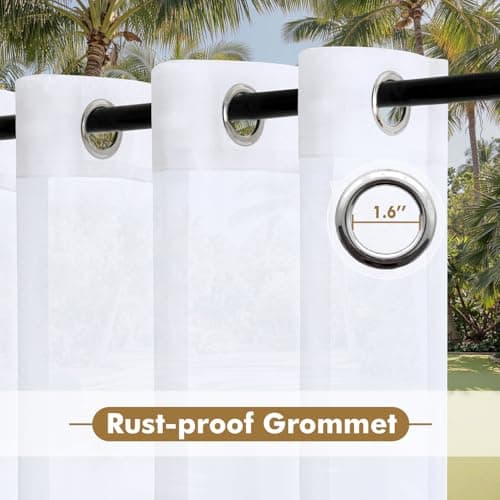 MIULEE White Outdoor Curtain for Patio Waterproof, 4 Panels Grommet Outside Sheer Curtains for Gazebo/Pergola/Cabana/Porch/Balcony, 54 x 102 Inch Long view 4