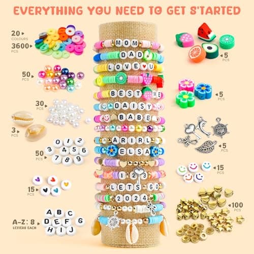 Sistenia Girls Gifts Bracelet Making Kit, 20 Colors Polymer Clay Beads with Charms Letter Beads Arts and Crafts Kit Jewelry Making Set Cute Stuff Birthday Gift Idea for Kids Ages 6-15 view 5