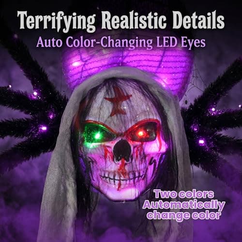 52" Halloween Giant Skull Face Spider, Lighted Outdoor Decoration with Flashing Red & Green Eyes, 70 LED Glowing Spider for Yard, Lawn, Porch, Haunted House Decor (52" Floor-Standing) view 6
