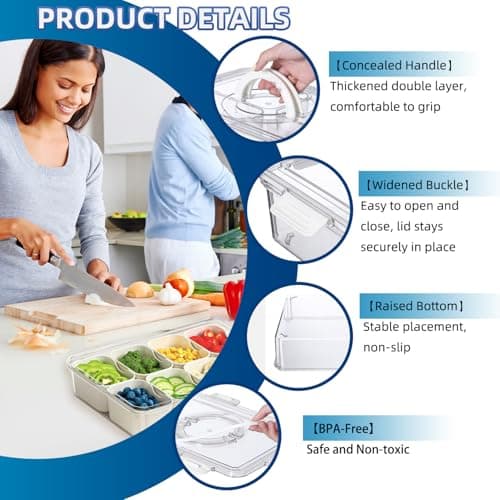 Pure Future 8-Compartment Snackle Box with Handle | Divided Snack Tray | with Lid, Charcuterie Organizer Container for Travel, Beach, Picnic, Party, Movie Night, BPA-Free, Dishwasher Safe Inner Bins view 5