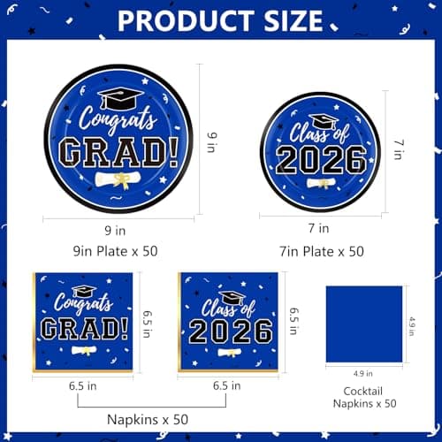 Labrostar Graduation Party Plates and Napkins 2026 Graduation Party Supplies Blue Disposable Paper Plates Luncheon Napkins Cocktail Napkins for Graduation Party Decorations Serve 50 view 3
