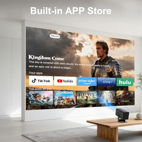 Mini Projector, Portable Projector 4K Support, Full HD 1080P Outdoor Movie Projector with WiFi6 and Bluetooth,Auto Focus with Built-in Apps Proyector,Compatible with HDMI/USB/iOS/Android view 2