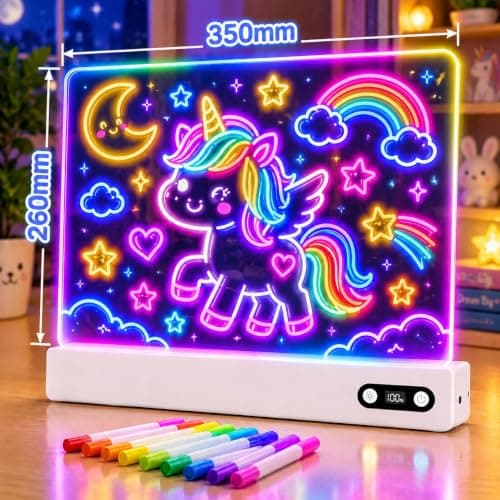 Cujemy LED Drawing Board for Kids,17" Rechargeable Light Up Doodle Boards | 3 Modes 8 Colors DIY USB-C Erasable Acrylic Neon LED Writing Tablet for Kids,Christmas Holiday Birthday Gifts for Girls Boys view 2