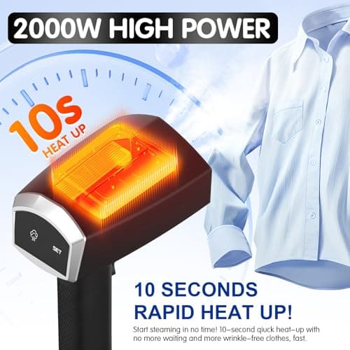 2000W Powerful Handheld Steamer for Clothes, 10-Second Heat-Up, 40g/min Steaming, 350ml Tank, 3 Adjustable Settings & Leak-Proof Design, Portable Garment Steamer for Travel and Home Use view 3