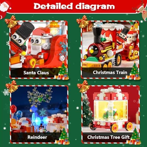 Christmas Train Building Block Set-1461PCS Surprise Christmas Countdown Toys with LED Light Collectible Holiday Block Sets Thanksgiving Xmas Gifts Home Decor for Boys Girls and Adults view 5