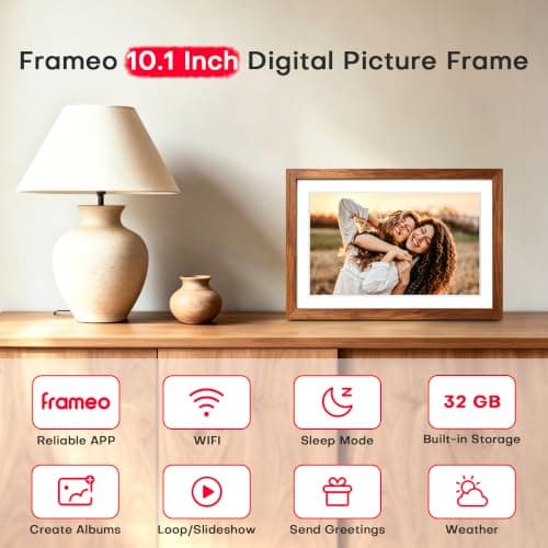 Frameo 10.1'' Digital Picture Frame WiFi, Electronic Photo Frame 32GB | 1280*800 HD Touch Screen Photo Digital Frame for Wall, Share Photo Video, Gifts for Mom, Anniversary House Warming Gifts view 2
