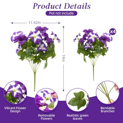 FULLMUSIC Spring Artificial Flowers for Outdoors, UV Resistant Fake Morning Glory, Look Real Faux Silk Plants for Front Door Garden Porch Planter view 2