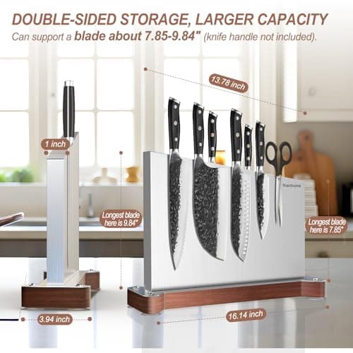 Nanbone Magnetic Knife Block Without Knives Large Double Side Magnetic Knife Holder Stand with Strong Magnet, Stainless Steel Knife Storage Organizer for Kitchen Counter Knife Rack Three Magnet Strip view 3